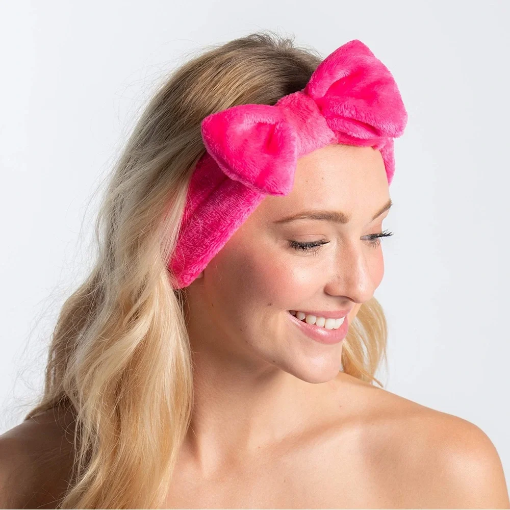 Hot Pink Microfiber Plush Bow Headband Makeup Headband‎